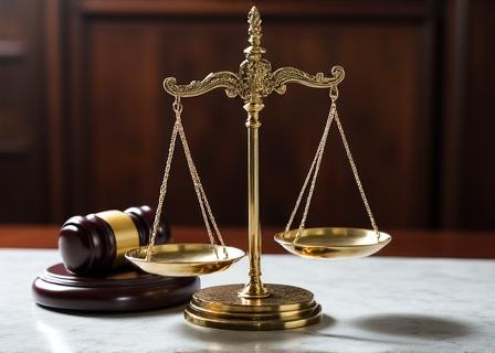 Scale of justice and a broken seal symbolising contract breach