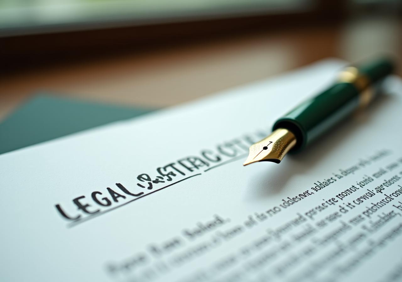 Close-up of a fountain pen on a formal legal document